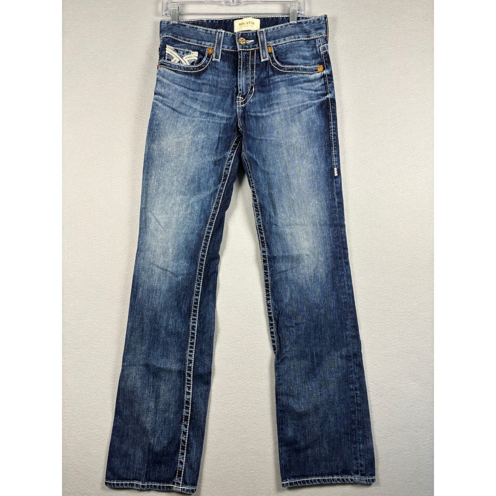 Big Star Pioneer Boot Jeans Embroidered Contrast Stitch 30L Blue Wash